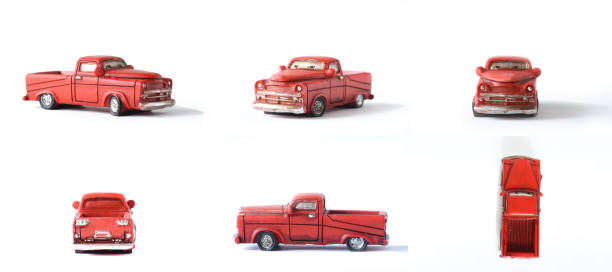 istock red pickup isolated on white background. Image contains copy space 1223028375