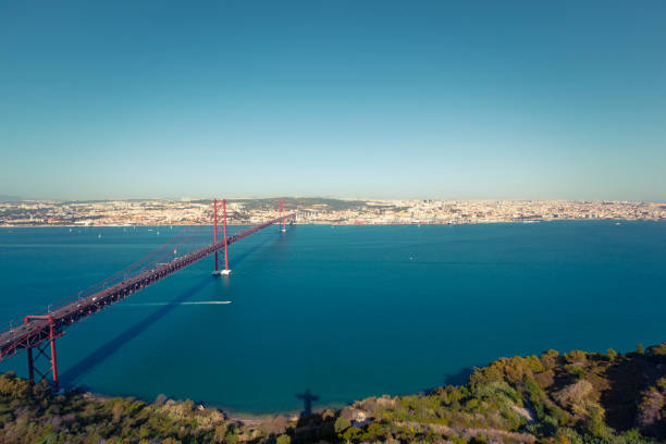 beautiful april 25th bridge from above in lisbon in portugal.