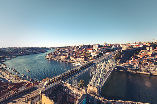 dom luis I bridge in porto city from above in portugal, europe.