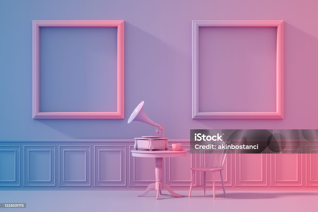 Empty Colour Frame 3d Indoor With Empty Frames Color Gradient Background Retro Style Stock ...