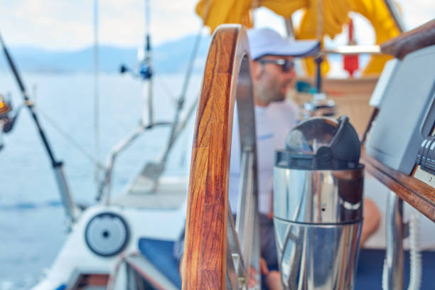 istock View of a sailing ship front deck and open sea. 1223031233