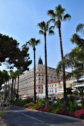 Cannes, France - July 18 2019: Hotel Intercontinental Carlton Cannes Croisette street view