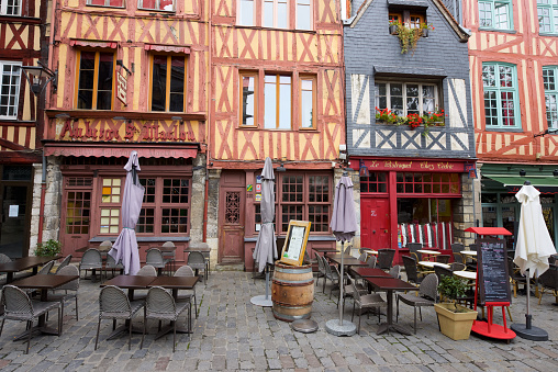 Rouen, France - August 27, 2014: Empty restaurants in the old town.