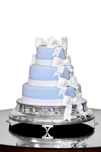 sophisticated wedding cake on white background