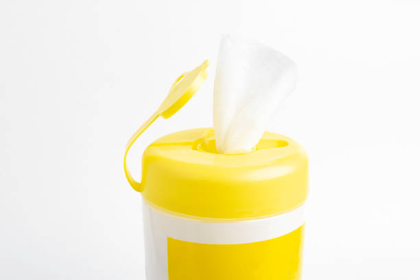 istock Open Yellow Top Cap Of A Disinfectant Wipes Container 1223034988