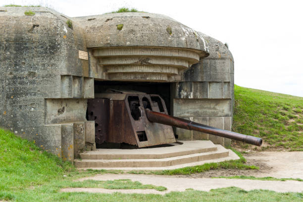 istock Bomb shelter with German long-range gun from world war 2 1223035103