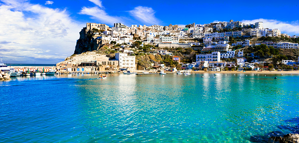 beautiful white town on the rock and traditional coastal village  - Peschici in Puglia, Italy. Italian summer holidays