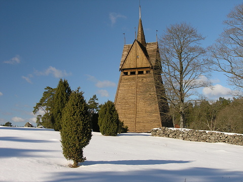 The old wooden church at Hjortsberga in Blekinge, southern Sweden dates back to the 12th century