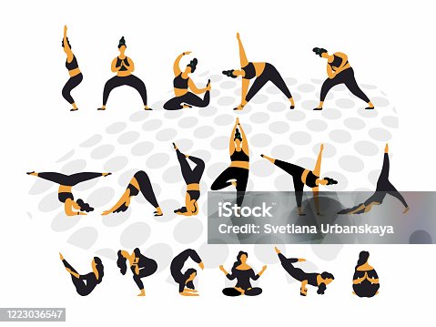 istock yoga day. Set of yoga poses. Young women do yoga exercises. Vector illustration. Healthy lifestyle. Isolated yoga girls silhouettes. Flat style. 1223036547