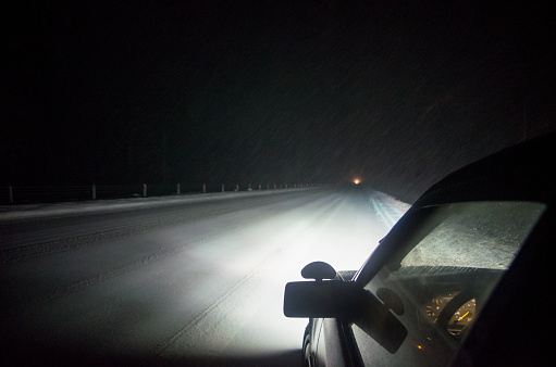 Dangerous Winter Road at Night.
