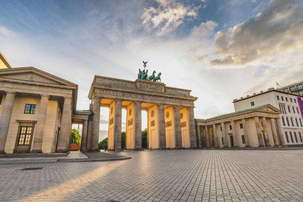 istock Berlin Germany, city skyline sunset at Brandenburg Gate (Brandenburger Tor) empty nobody 1223039702