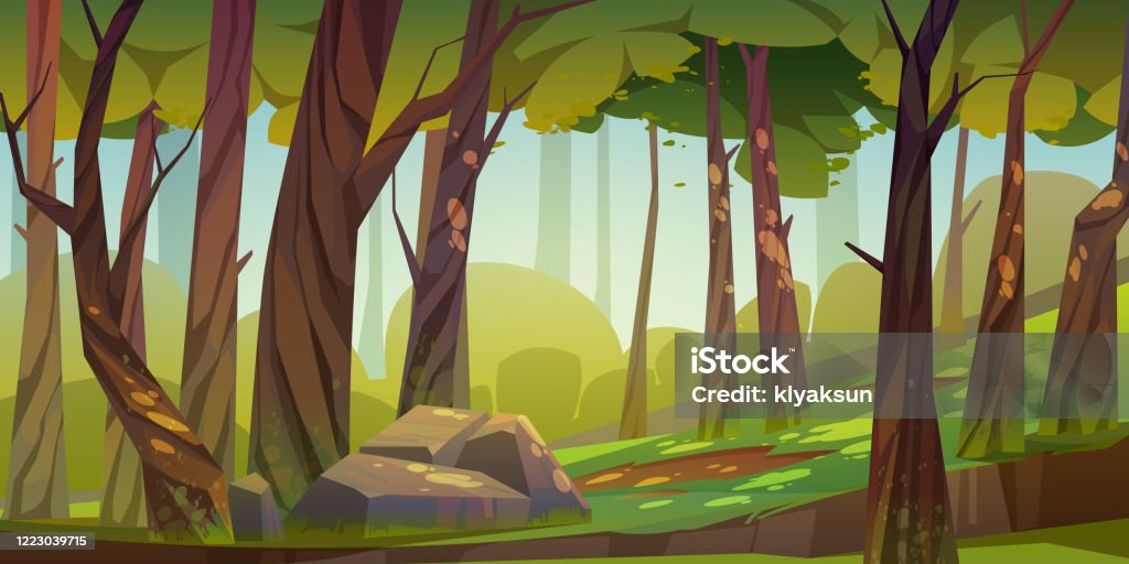 Cartoon Forest Background Nature Park Landscape Stock Illustration -  Download Image Now - Forest, Woodland, Backgrounds - iStock