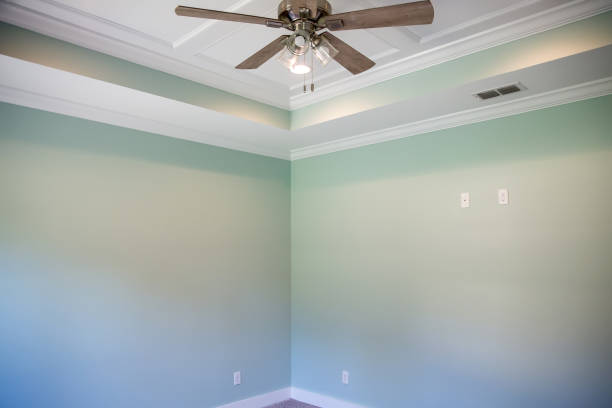 istock Turquoise mint green master bedroom in a new construction house with a tray ceiling 1223042119
