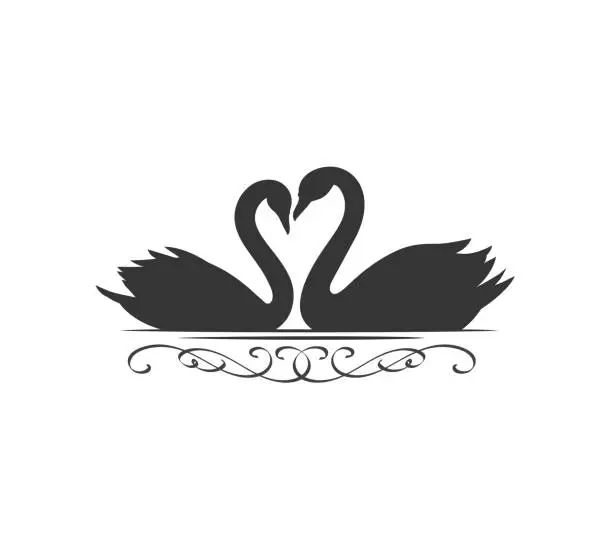 Vector illustration of Couple swans silhouette