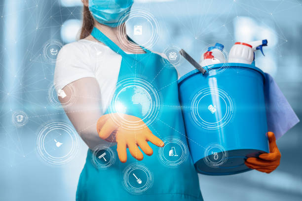 istock Cleaning lady show the structure of the global service . 1223049042