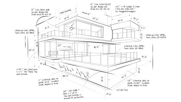 ilustrações, clipart, desenhos animados e ícones de ilustração do projeto de uma bela casa moderna - house diagram