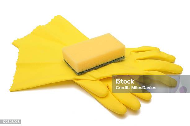 Rubber Gloves And Sponge Stock Photo - Download Image Now - Bath Sponge, Cleaning, Color Image