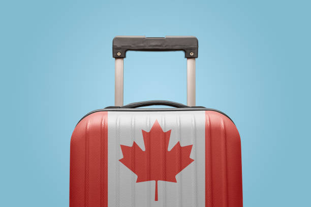 baggage with canada flag print tourism and vacation concept. - canadian culture imagens e fotografias de stock