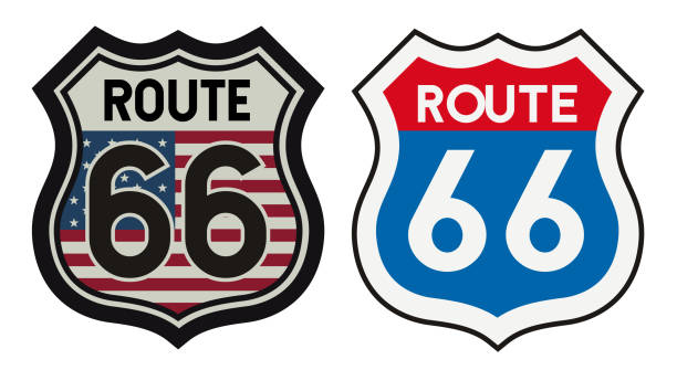 ilustrações de stock, clip art, desenhos animados e ícones de route 66 vintage metal sign - route 66 illustrations