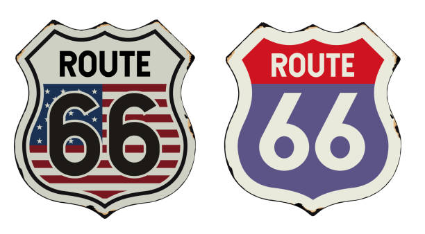 Route 66 vintage metal sign Route 66 vintage metal sign. Flat illustration on white background. number 66 stock illustrations