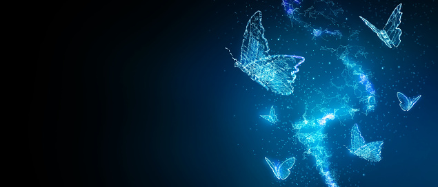Ilustración abstracta mariposa 3D innovación digital tecnología futurista transformar concepto de evolución Nueva normalidad después de la crisis coronavirus negocio mundo cambio de vida interrumpir el liderazgo de la estrategia de uso photo