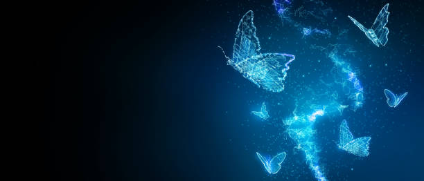 abstract butterfly 3d illustration digital innovation futuristic technology transform evolution concept new normal after coronavirus crisis business world life change disrupt use strategy leadership - 2545 imagens e fotografias de stock