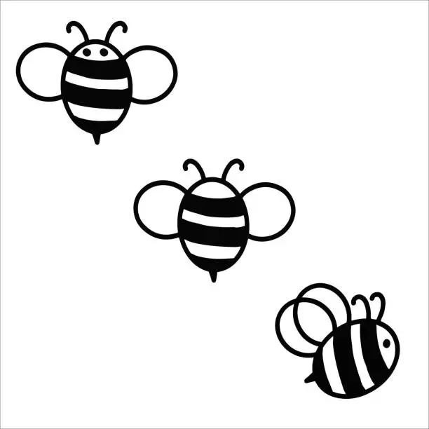 Vector illustration of Three little black and white bees.