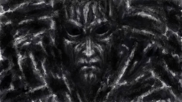 istock The strange face of an alien inside an unknown mechanism. 1223076537