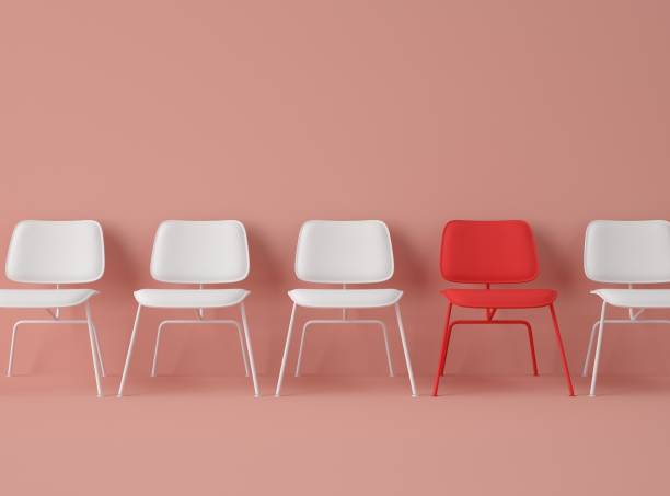istock 3D Illustration. Row of chairs with one with different colour. 1223078567
