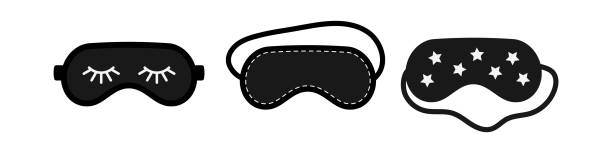 черный глаз сна маска установлена изолированы на белом фоне. - blindfold stock illustrations