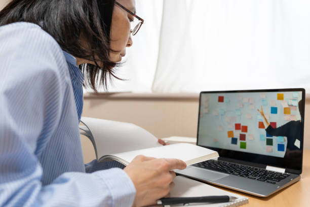 istock Asian woman attending webinar at home 1223083533