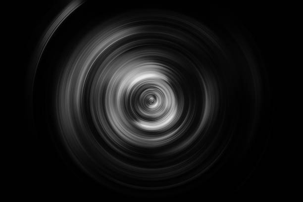 schwarz weiß kreis wirbel ring muster vertigo konzentrischen zyklon abstrakte linse kamera körper film disk curve zentrifuge monochrome hintergrund verschwommene bewegungsgeschwindigkeit gewellt strukturierten effekt - camera lens photography digitally generated image stock-fotos und bilder