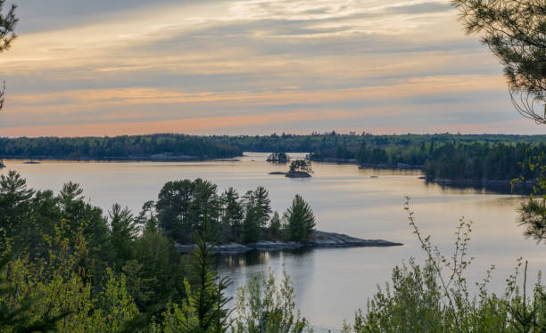 istock Vibrant sunset overlooking a lake with islands 1223088070