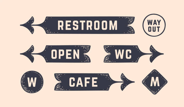 Vintage graphic set. Set of vintage arrow, sign, banner with text, old school graphic elements. Design elements, retro hipster banner with black white arrow with text sign set. Vector Illustration