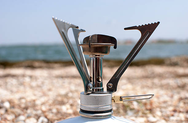 Outdoor camping gas stove stock photo