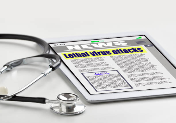 istock stethoscope lying on top of a tablet with digital news 1223089061