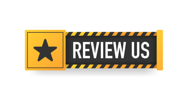 istock REVIEW US yellow sign. Striped frame. Banner isolated on white background. Vector. 1223092207