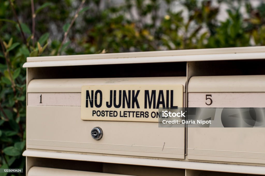 No Junk mail sign on letter boxes in Sydney, Australia No Junk Mail Stock Photo