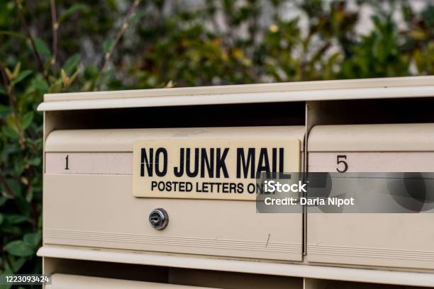 No Junk Mail Sign On Letter Boxes In Sydney Australia Stock Photo - Download Image Now