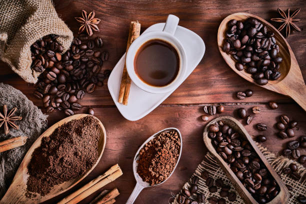 istock Cup of Espresso coffee with roasted raw coffee beans. Natural lighting 1223093714