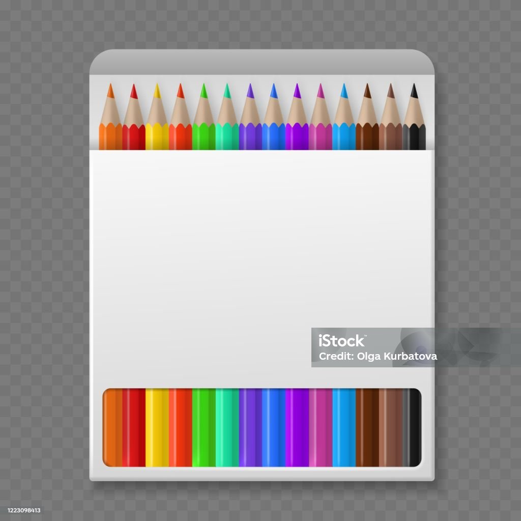 Bút Chì Màu Trong Hộp Bút Chì Màu Gỗ Trong Mô Hình Bao Bì Dụng Cụ ...