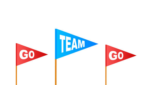 illustrations, cliparts, dessins animés et icônes de go team triangle banner. allez équipe dans le style de dessin animé. illustration de stock de vecteur - animated flag