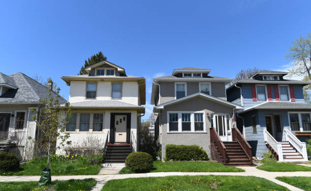 Quiet, Chicago residential neighborhood stock photo