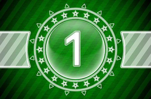 Number 1 in circle shape and green striped background. Illustration.