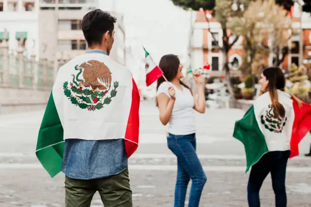 Photo of Mexican people cheering with flag of Mexico, Viva Mexico in Mexican independence day