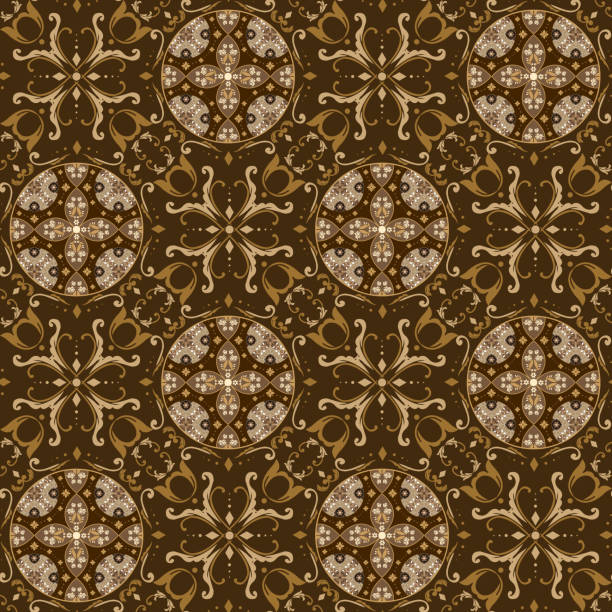 istock Modern circle art work motifs on batik design with simple dark brown color design. 1223114271