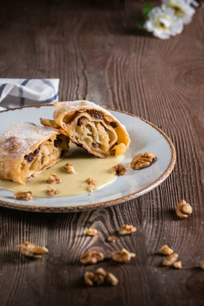 istock Traditional piece of apple strudel with powdered sugar 1223115992