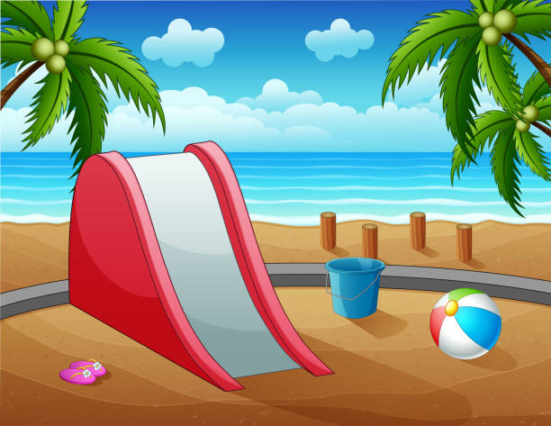 eine rutsche mit spielzeug am strand illustration - 11902 stock-grafiken, -clipart, -cartoons und -symbole