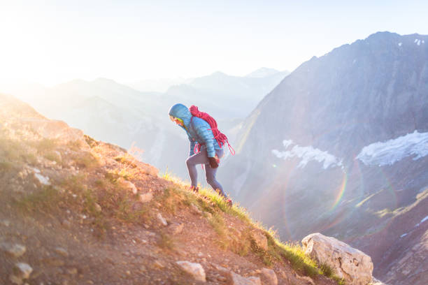 istock Rock climbing approaching a climb along a mountain ridge 1223122279
