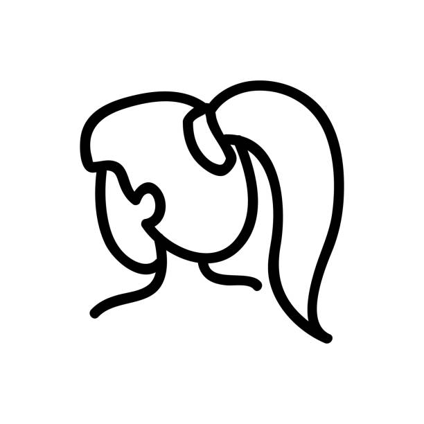 ポニーテールヘアスタイルリアビューアイコンベクトルアウトラインイラスト - ponytail点のイラスト素材／クリップアート素材／マンガ素材／アイコン素材